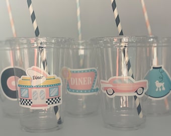 50's Party Cups, Retro Soda Shoppe Party, Sock hop Party cups, Retro party cups, Sock Hop Party Supplies, Baby Shower, Disposable cups