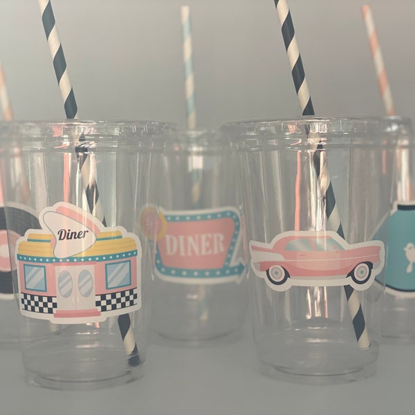 50's Party Cups, Retro Soda Shoppe Party, Sock hop Party cups, Retro party cups, Sock Hop Party Supplies, Baby Shower, Disposable cups