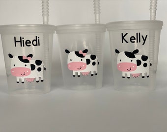 Cow Party Cups, Cow Birthday Party Cups, Cow Party Favors, Cow Reusable Party Cups, Farm Party Cups, Farm Animal Party Cups, Girl Cow
