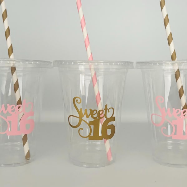 Sweet Sixteen Party Cups, Sweet 16 Party Cups, Sweet Sixteen Party Favors, Sweet Sixteen Party Favors, 16th Birthday  favors, Disposable