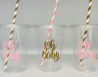Oh Baby shower, Its A girl Baby Shower, Baby Shower Party Supplies, Gender Reveal Party, Pink and gold baby shower, Party Favors, Disposable