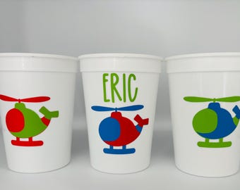 Helicopter Party Cups, Helicopter birthday Party, Helicopter Party Favors, Things that Go Party Cups, Helicopter Party Supplies, Reusable