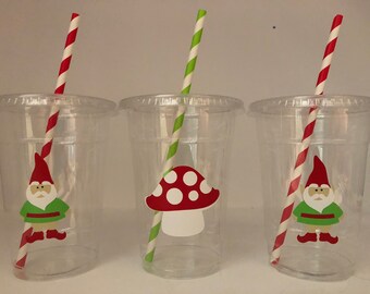 Gnome Party cups, Gnome Baby Shower Cups, Gnome Birthday party cups, Mushroom Party Cups, Mushroom Birthday Party, Lawn Gnome party