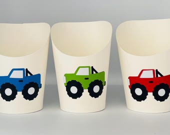 Monster Truck Party Snack Cups, monster truck birthday party, Monster Truck Party favors, Truck Party, Monster truck Baby shower, Monster