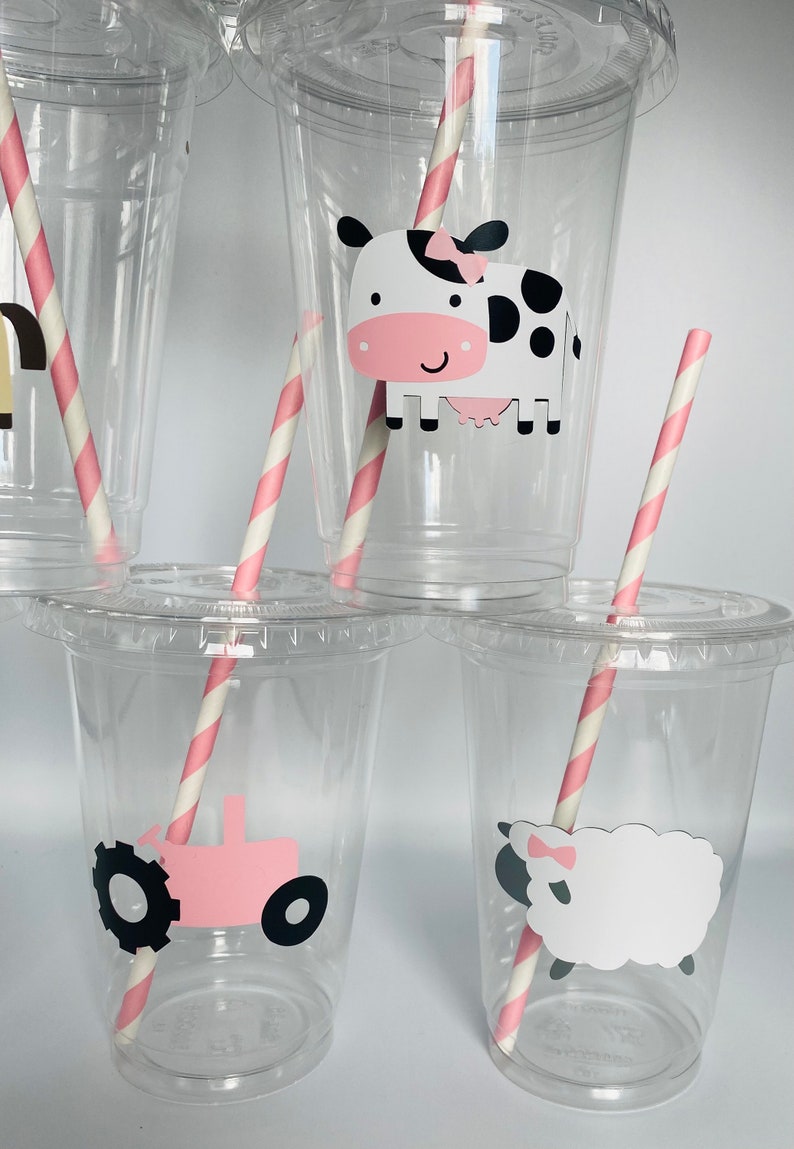 Girls farm party cups, Pink Farm Party, Pink Tractor Party, Farm Birthday Party, Farm Baby Shower, Girls Farm Birthday Party, Disposable image 3