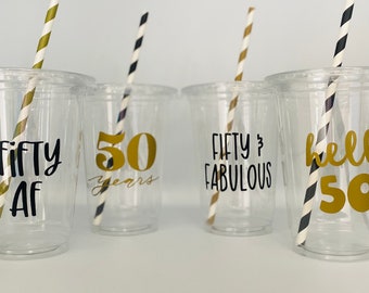 50th Birthday Party cups,  50 and Fabulous Birthday Party Cups,  Over the Hill Party Cups, Fabulous Party Cups, 50th Birthday Party Supplies