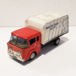 Vintage 1950&#39;s Mitsuhashi Japan Tin Litho Garbage Truck Friction Toy WORKS