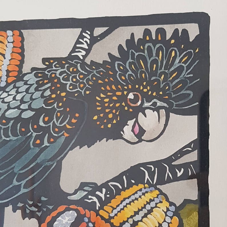 Limited Edition Hand Coloured Linoprint of Australian Etsy