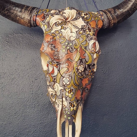 William Morris Golden Lily Decorated Steer Skull Etsy