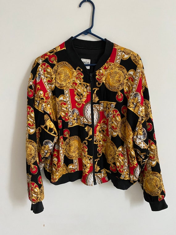 90s Gold Medallion Bomber Jacket