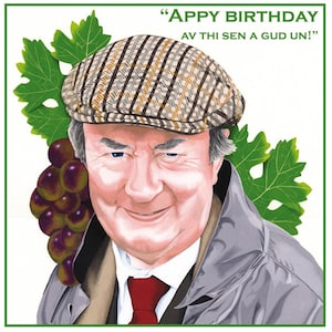 Verjaardagskaart, Yorkshire, Last of the Summer Wine, Compo, Peter Sallis, wenskaart, naar een origineel schilderij van Diane Barker.