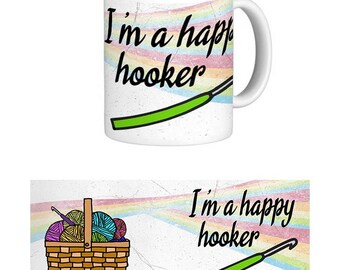 Happy Hooker Tasse. Stricken. Gehäkelt. Kunsthandwerk.