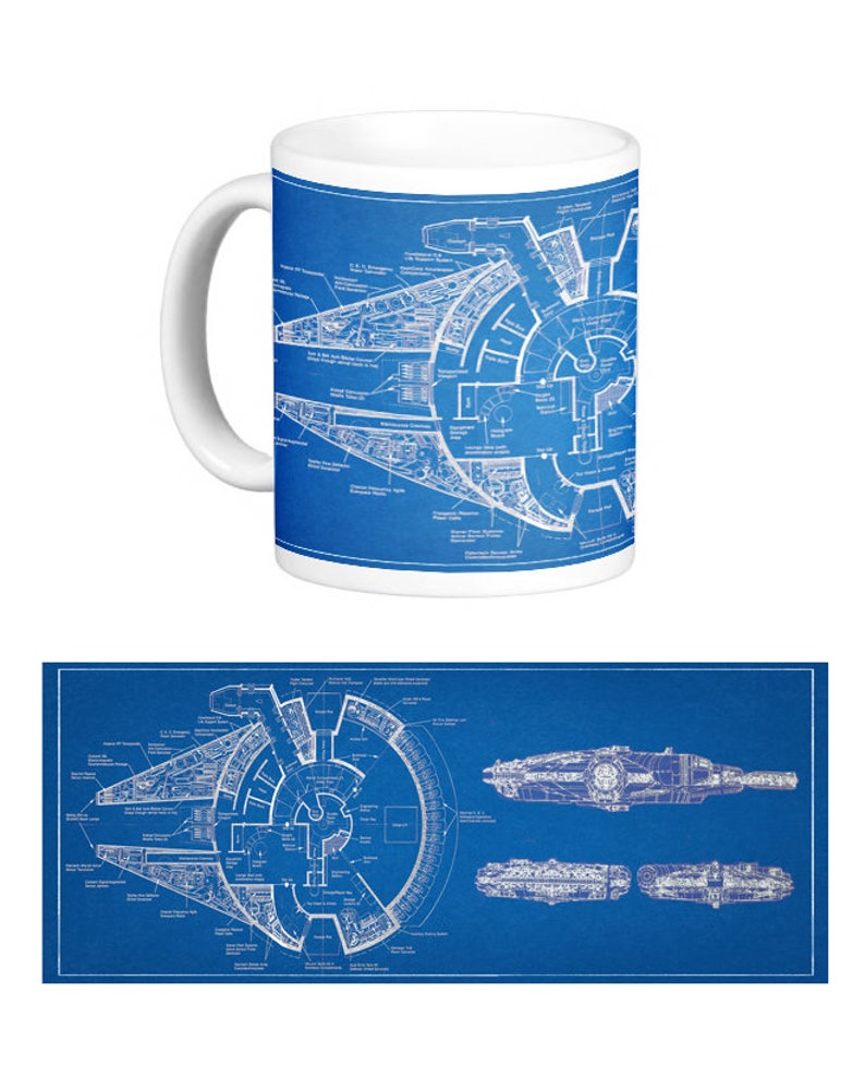 Millenium Falcon Blueprint Mug. Star Wars inspired. image 2