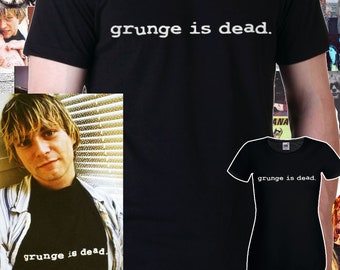 Kurt Cobain Grunge is Dead Rock Men's and Women's Black Cotton T