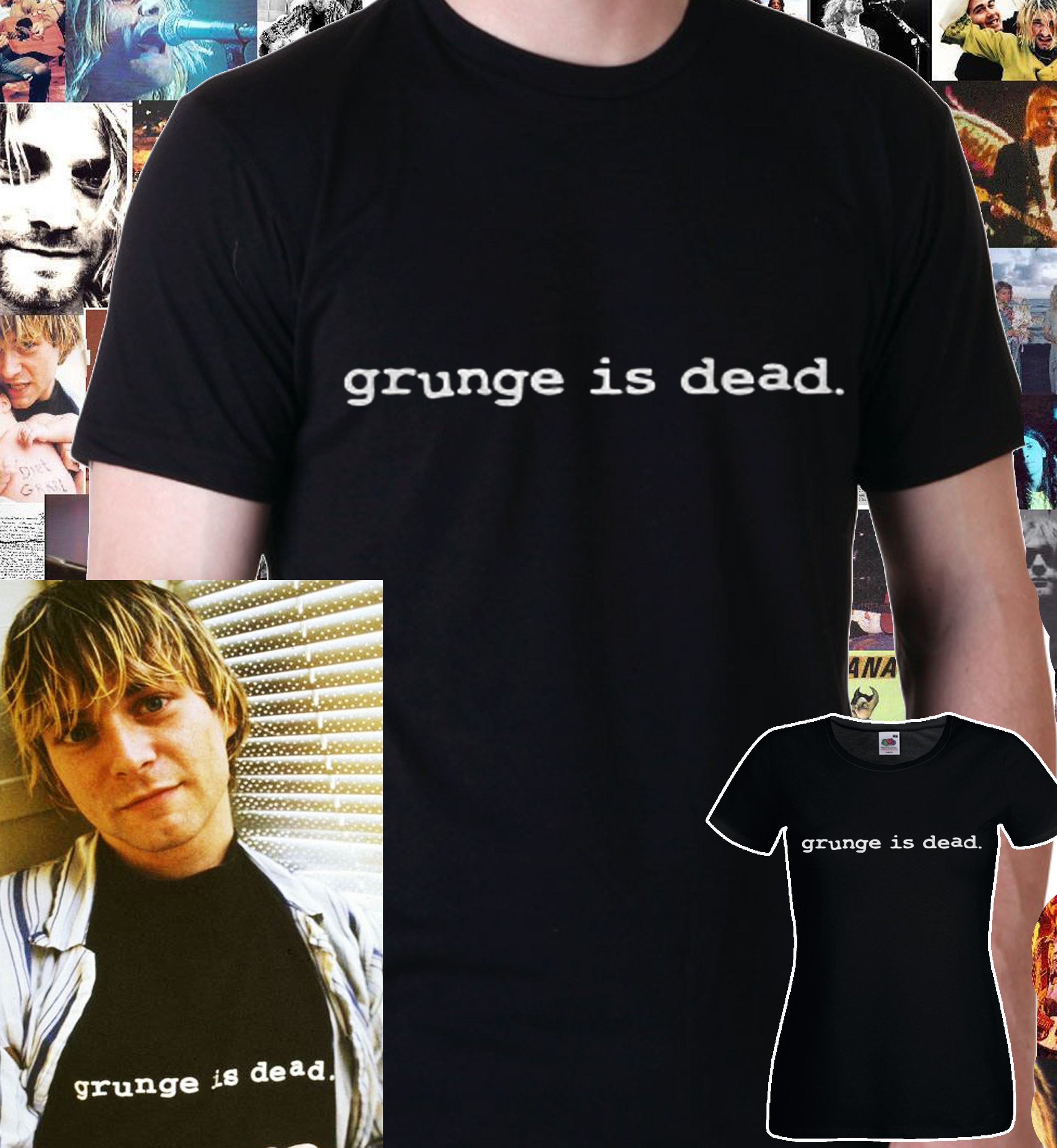 T-shirt KURT COBAIN Grunge is Dead Punk Rock Man Lady Black T-shirt KURT COBAIN Grunge is Dead Punk Rock Man Lady Black