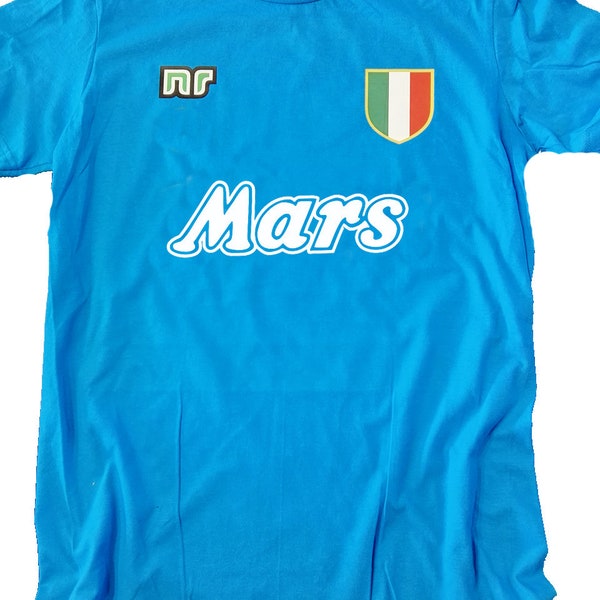 T-shirt MARADONA NAPOLI mars vintage stijl 80s voetbalschild 100% katoen 10 op de achterkant