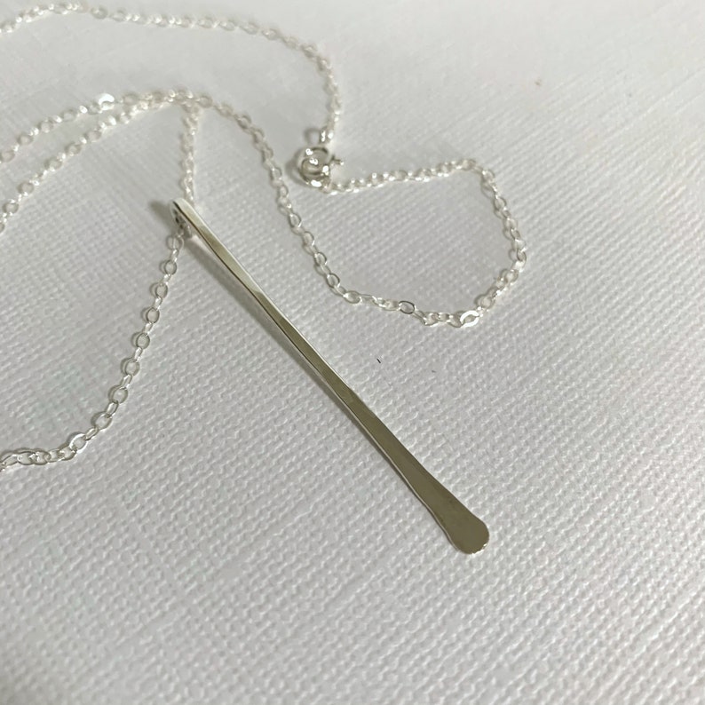 Sterling Silver Long Bar Necklace Pendant Delicate Everyday Minimal Necklace Handmade Jewelry Hammered Textured Necklace for Women