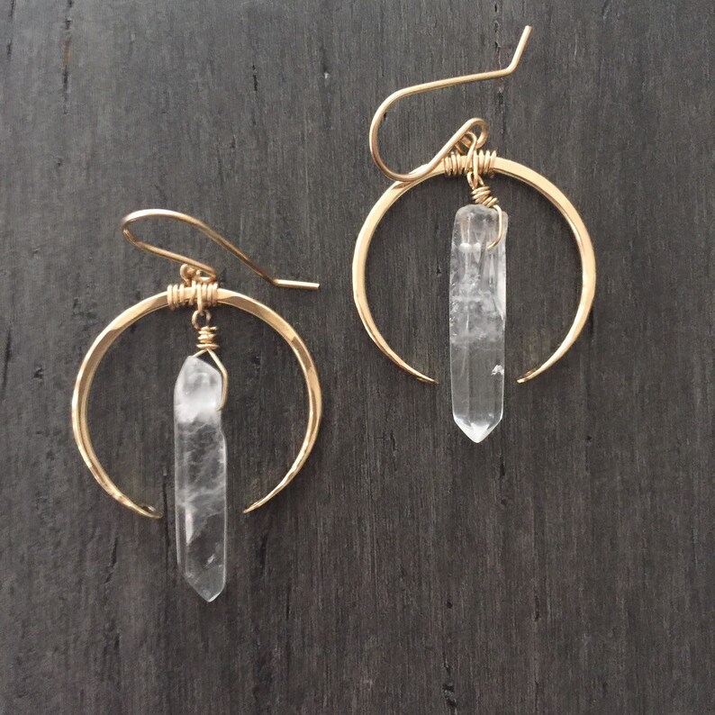 Crystal Quartz Hoop Earrings Boho Dangle Drop Earrings Etsy