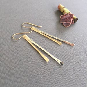 Mixed Metal Double Bar Earrings, Gold Filled Dangle Drop Earrings, Sterling Silver Modern Elegant Earrings for Women, Two Tone Earrings
