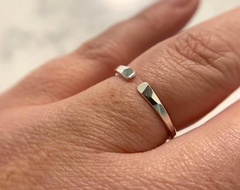 Hammered Sterling Silver Open Ring - Adjustable Minimalist Ring
