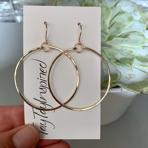 Gold Filled Dangle Hoop Earrings, Hammered Statement Earrings, Modern Elegant Earrings for Women, Handmade Jewelry image 5