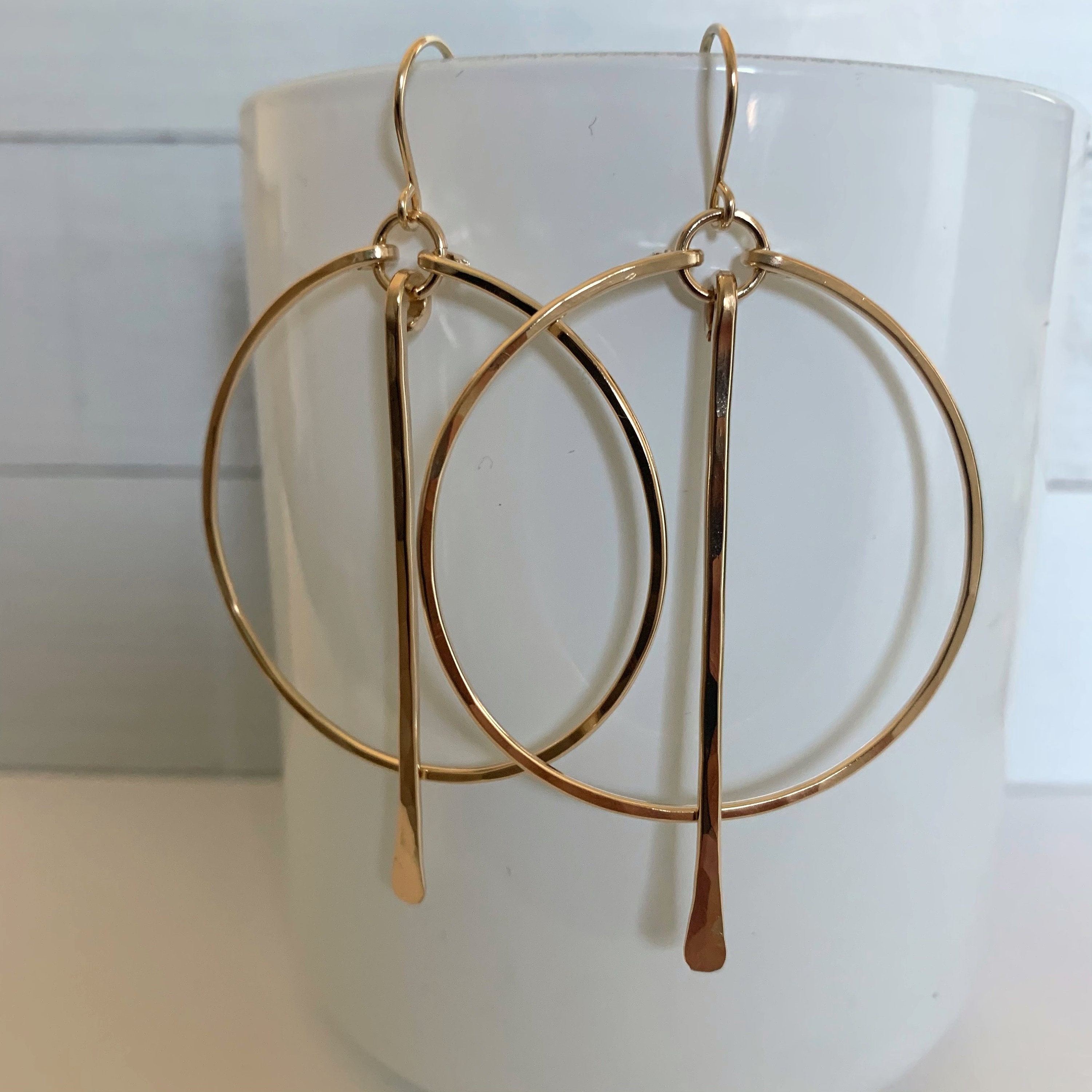 Gold Filled Dangle Drop Earrings Hoop Bar Earrings Hammered Etsy