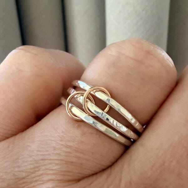 Gehämmertes Sterling Silber Aufklappring Set, 14k Gold Filled Stecker