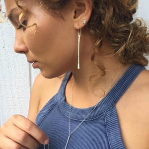Hammered Sterling Silver Bar Drop Earrings, Modern Textured Dangle Jewelry