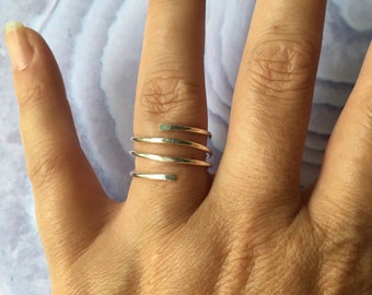 Sterling Silver Spiral Ring for Women, Everyday Stack Ring, Twist Hammered Ring, Wrap Ring Band, Statement Modern Ring, Handmade Jewelry