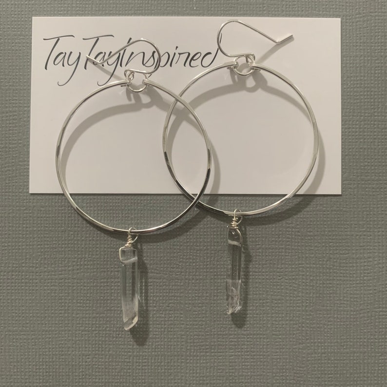 Clear Quartz Crystal Earrings Crystal Hoop Earrings Boho Hoop Earrings Raw Crystal Hoop Earrings Earrings for Women Gift for her