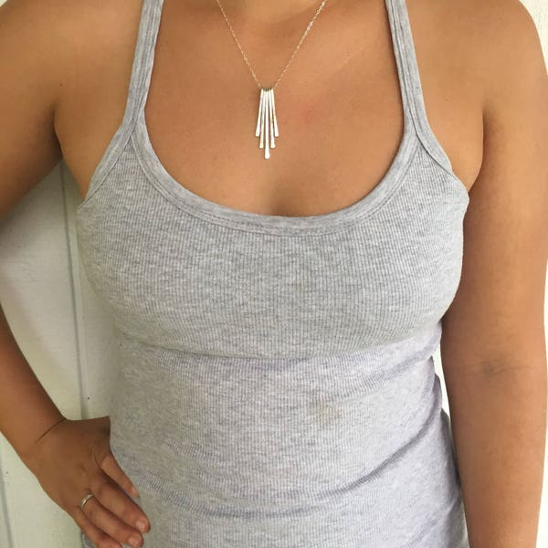 Sterling Silver Statement Necklace, Fringe Bar Necklace, Hammered Necklace Pendant, Modern Elegant Necklace for Women, Handmade Jewelry