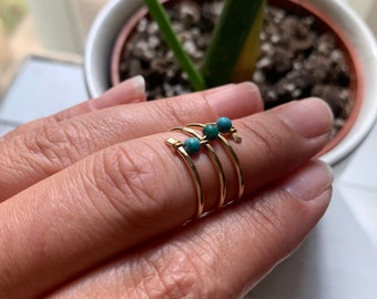 Gold Filled Gemstone Wrap Ring, Jasper Stone Spiral Ring, Delicate Hammered Ring Band, Statement Modern Elegant Ring for Women, Handmade