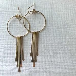 Gold Filled Fringe Earrings, Statement Hoop Bar Earrings, Handmade Jewelry for Women, Dangle Drop Earrings, Modern Elegant Earrings