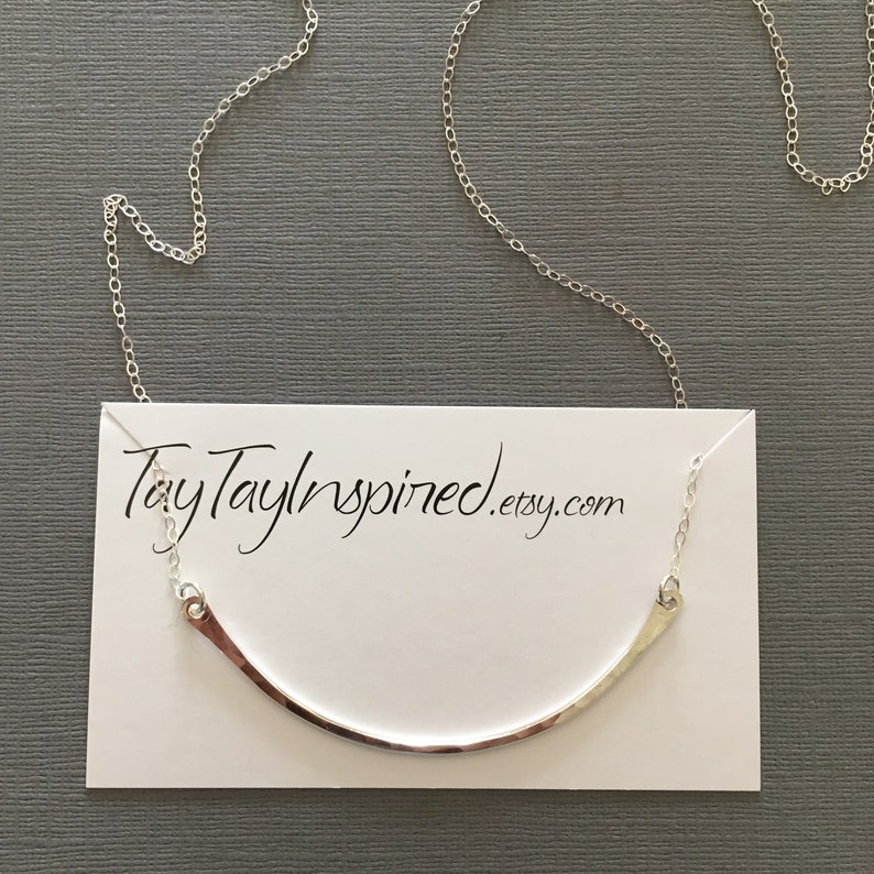 Sterling Silver Curved Bar Necklace Modern Elegant Pendant Etsy