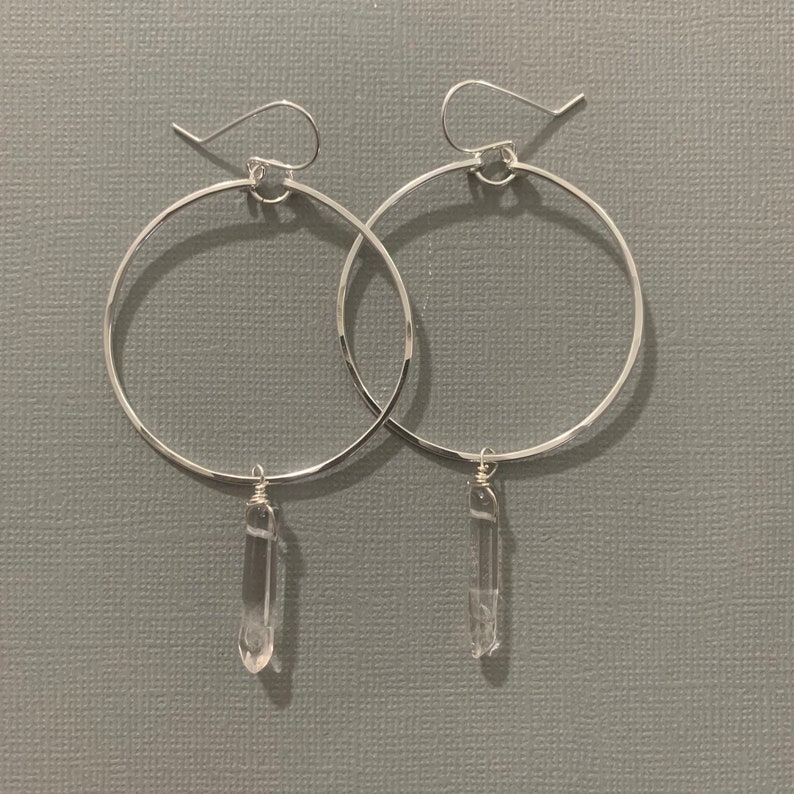 Clear Quartz Crystal Earrings Crystal Hoop Earrings Boho Hoop Earrings Raw Crystal Hoop Earrings Earrings for Women Gift for her