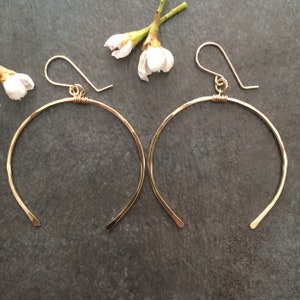 Gold Filled Open Hoop Earrings, Dangle Drop Earrings, Elegant Modern Earrings, Hammered Delicate Earrings for Women, Handmade Jewelry