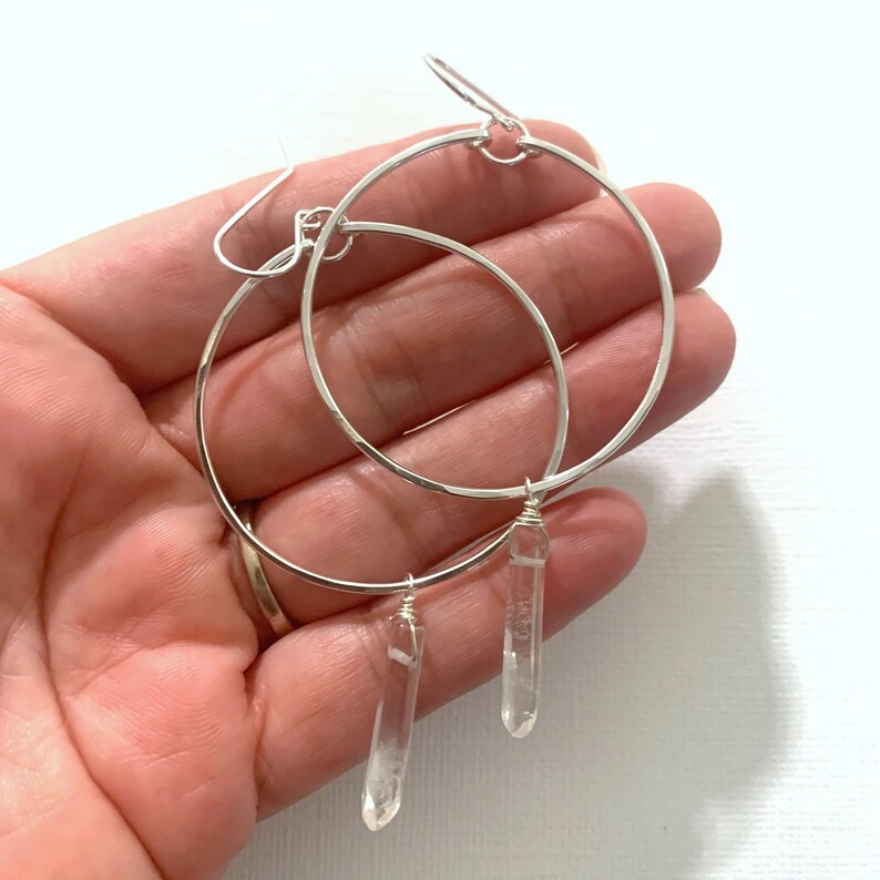Clear Quartz Crystal Earrings Crystal Hoop Earrings Boho Hoop Earrings Raw Crystal Hoop Earrings Earrings for Women Gift for her