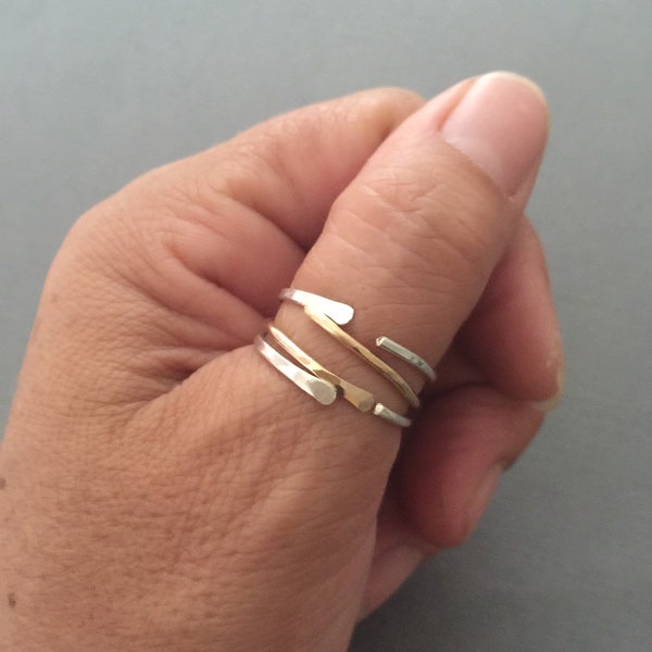 Mixed Metal Two Tone Ring, Gold and Silver Ring Band, Gold Filled Stack Ring Set, Sterling Silver Thumb Ring, Simple Minimal Everyday Rings