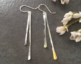 Handmade Jewelry for Women, Sterling Silver Double Bar Earrings, Dangle Drop Earrings, Modern Elegant Earrings, Hammered Statement Earrings