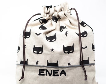 BACKPACKS for kindergarten in printed cotton, with reflective piping and customizable with Name - 100% Made in Italy