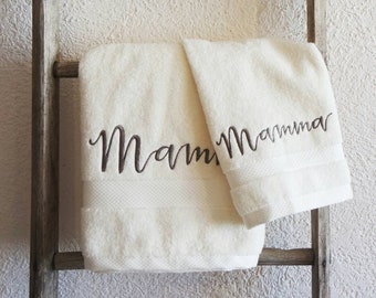 Soft cotton terry towels personalized with embroidery. Ideal as a gift for Father's or Mother's Day