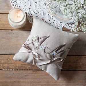 Personalized Wedding Ring Holder Cushion Taupe, Embroidered Initials 100% Made in Italy image 3