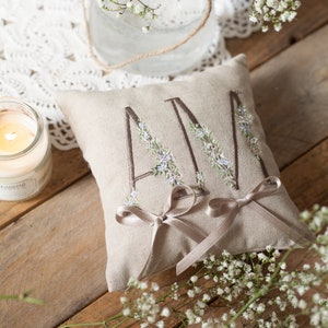 Personalized Wedding Ring Holder Cushion Taupe, Embroidered Initials 100% Made in Italy image 1