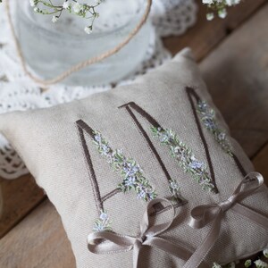 Personalized Wedding Ring Holder Cushion Taupe, Embroidered Initials 100% Made in Italy image 2