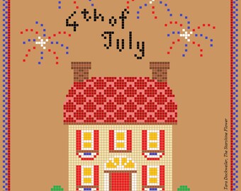 PATTERN Patriotic Colonial House with Fireworks (Fourth of July) PDF -- Instant Download
