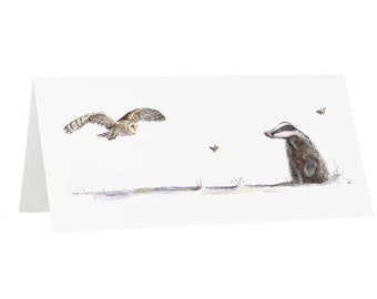 Badger and Barn Owl Greetings Card