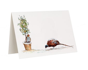 Pheasant and Partridge Greetings or Christmas Card