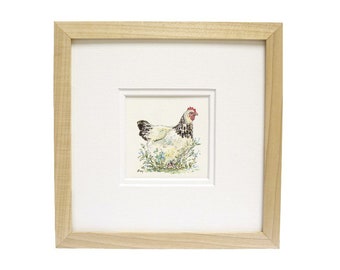 Illustration aquarelle originale de poulet Sussex clair 'Light Sussex'