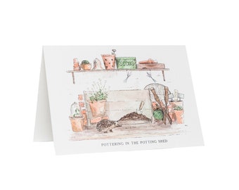 Pottering In The Potting Shed / Hedgehog Greetings Card