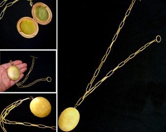 Vintage hand made brutalist locket necklace-machine age brass copper jewelry